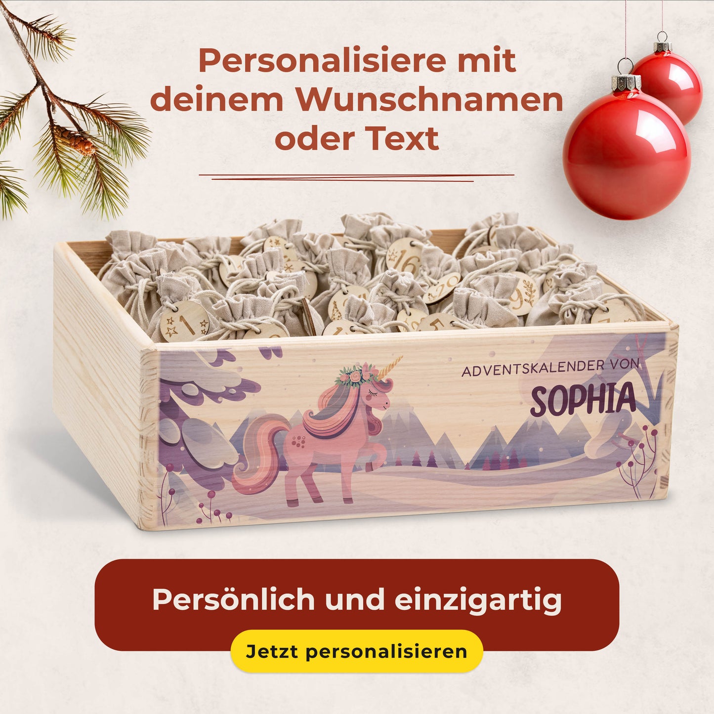 Amari ® Personalisierte Adventskiste | Einhorn Weihnachten 008.02.05