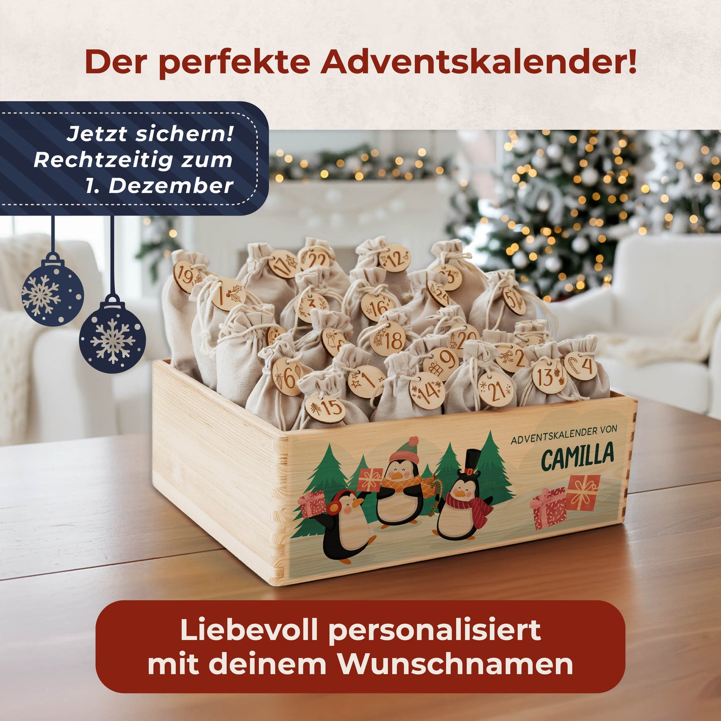 Amari ® Personalisierte Adventskiste | Pinguine 008.02.09