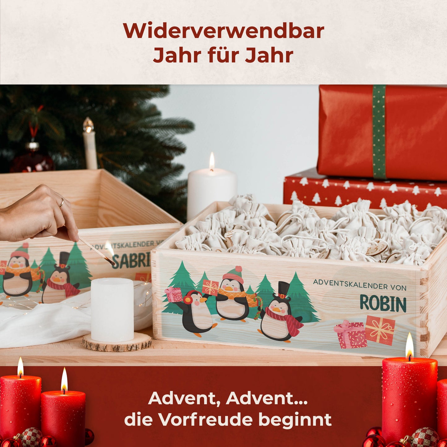 Amari ® Personalisierte Adventskiste | Pinguine 008.02.09