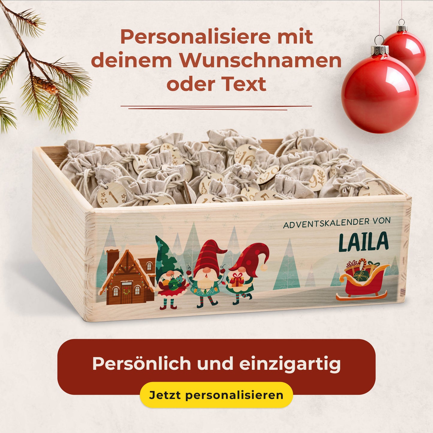 Amari ® Personalisierte Adventskiste | Wichtel 008.02.07