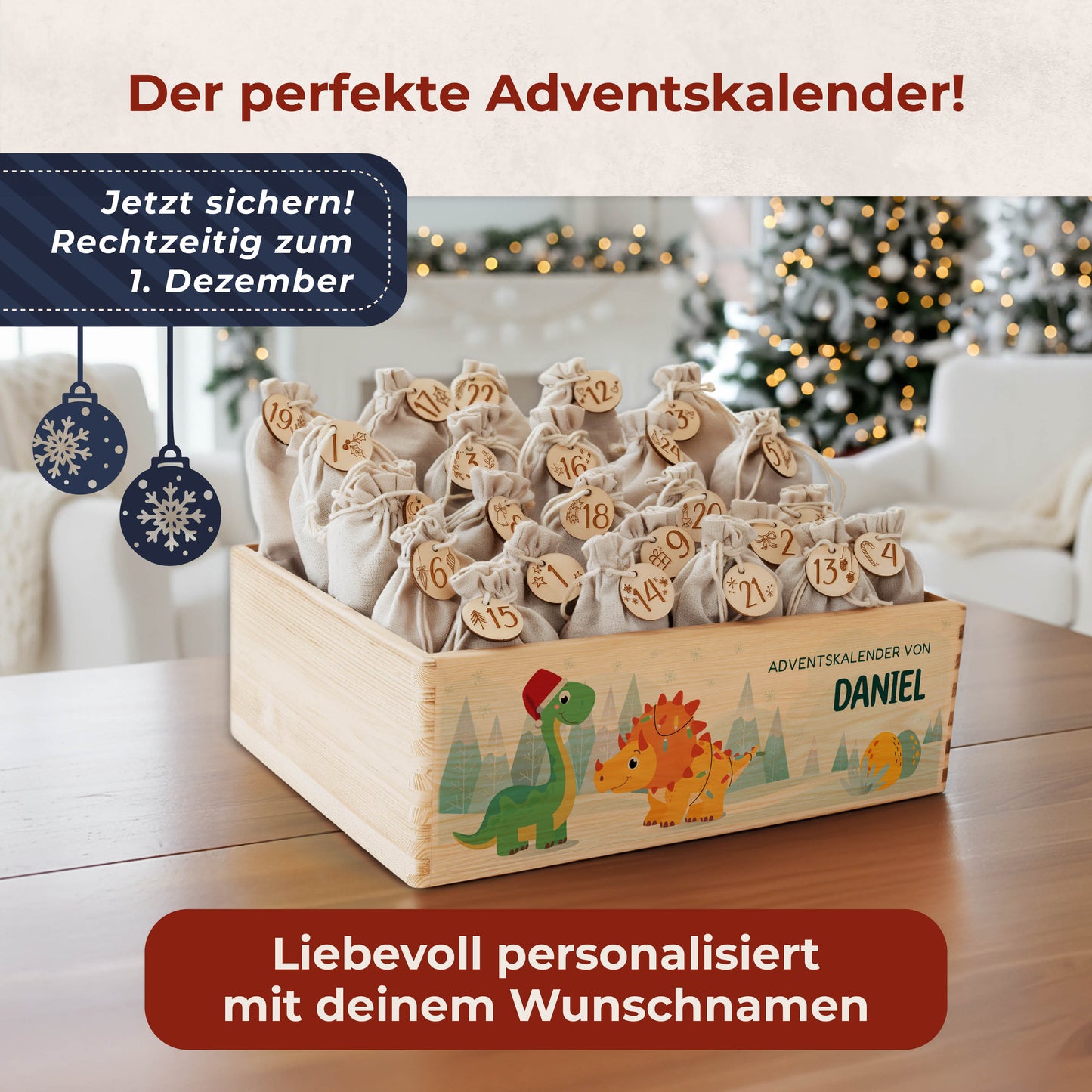 Amari ® Personalisierte Adventskiste | Dino Weihnachten 008.02.06