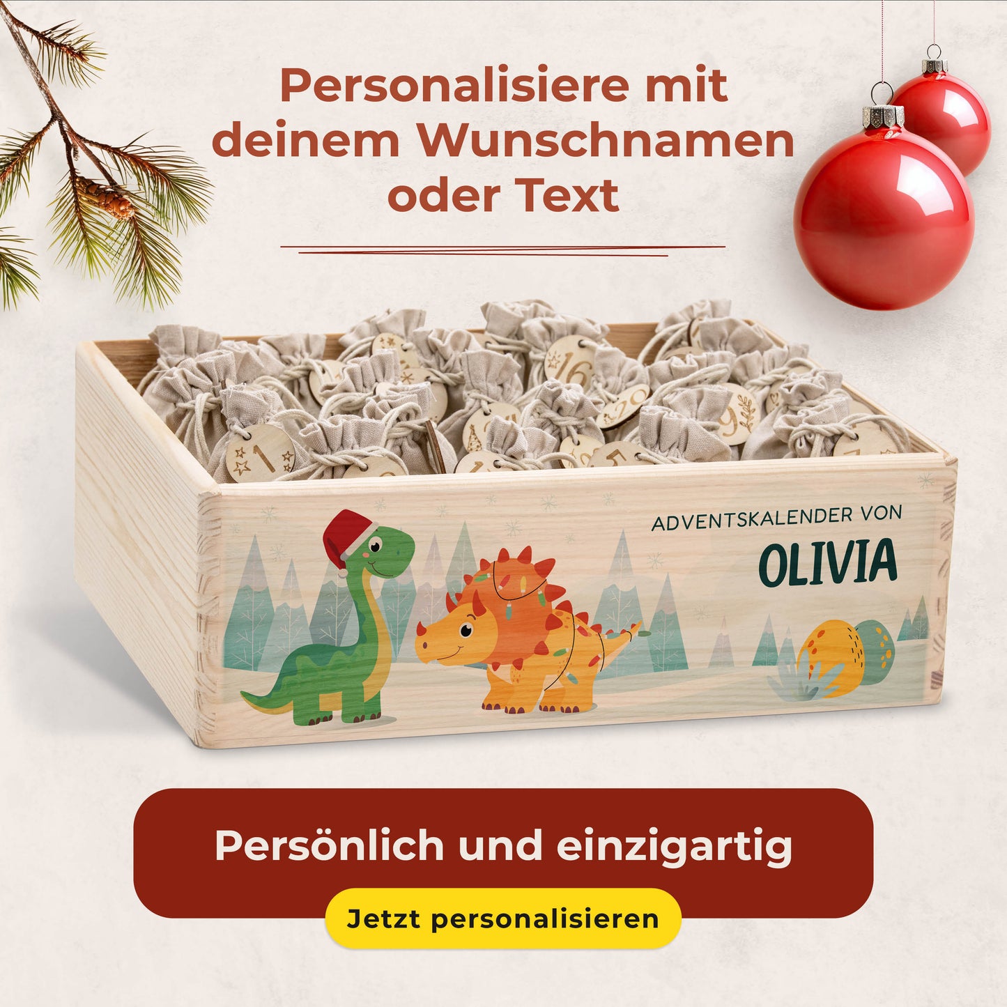 Amari ® Personalisierte Adventskiste | Dino Weihnachten 008.02.06
