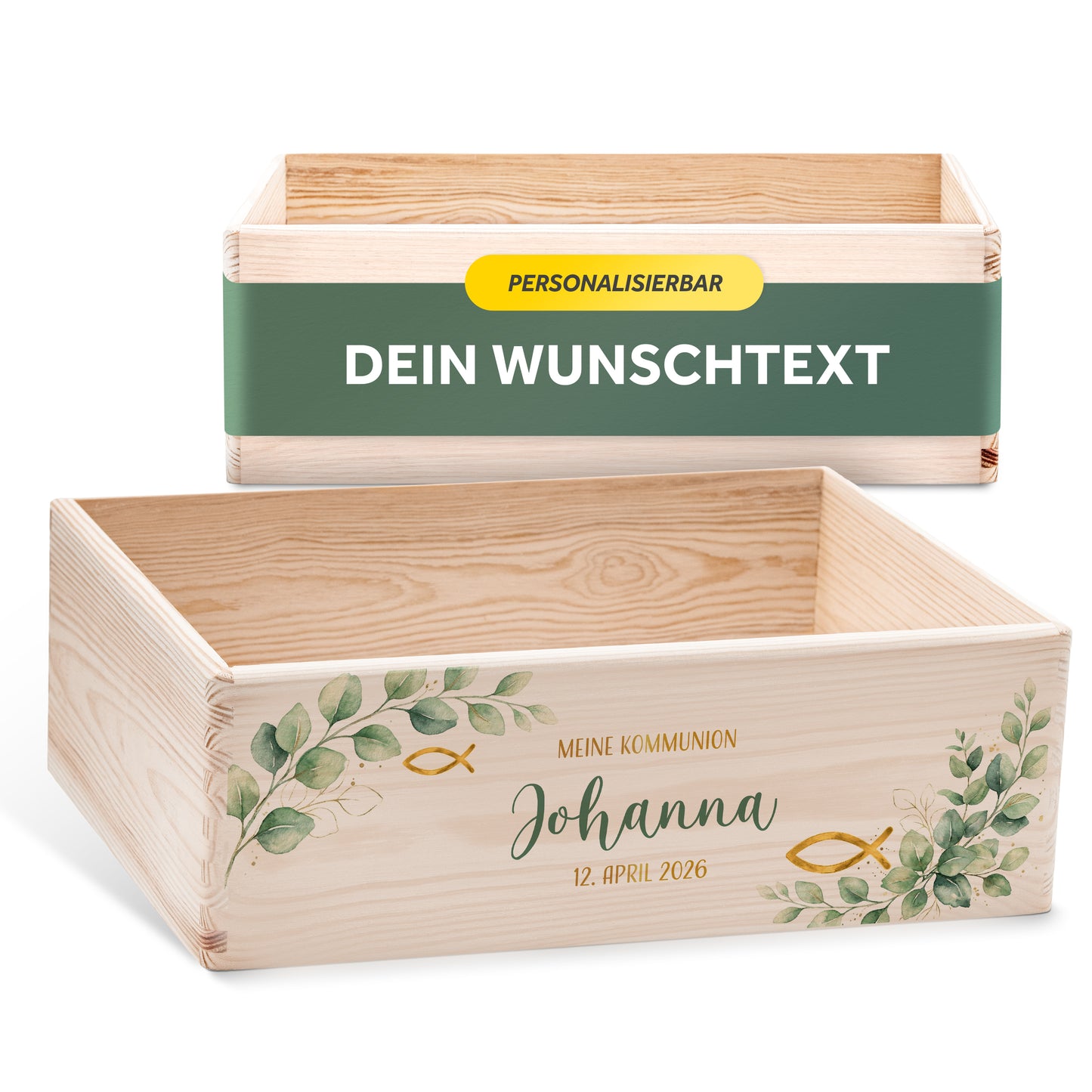 Erinnerungskiste Kommunion offen | Eukalyptus Fisch (021.03.01)