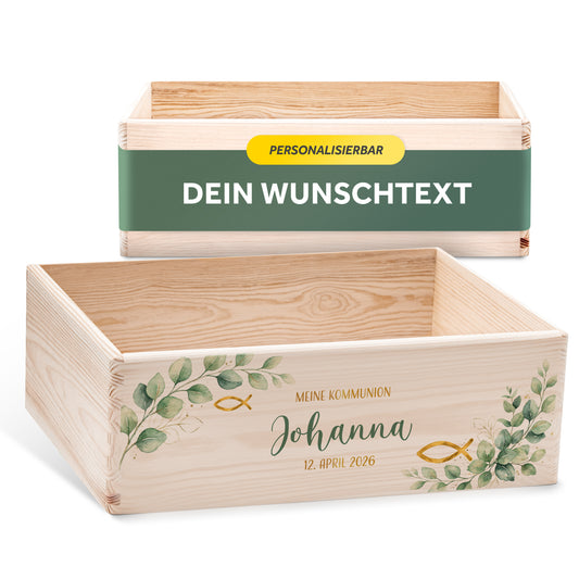 Erinnerungskiste Kommunion offen | Eukalyptus Fisch (021.03.01)