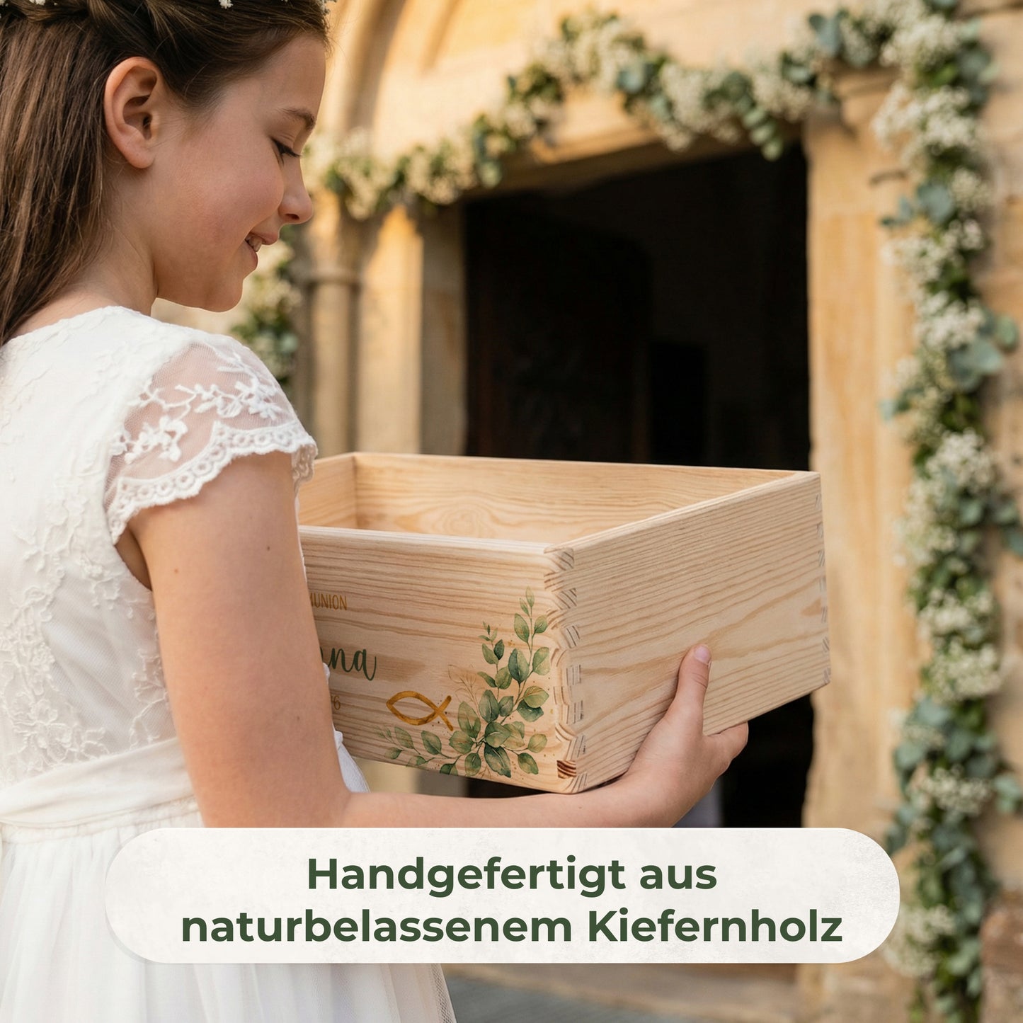 Erinnerungskiste Kommunion offen | Eukalyptus Fisch (021.03.01)