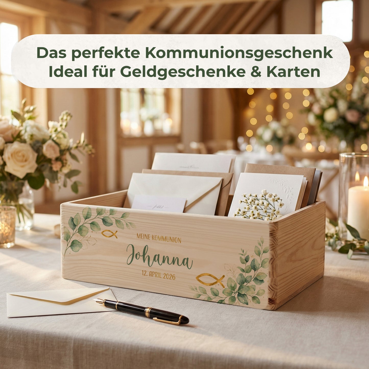 Erinnerungskiste Kommunion offen | Eukalyptus Fisch (021.03.01)