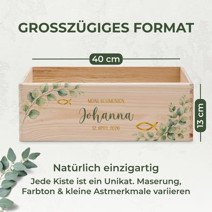 Erinnerungskiste Kommunion offen | Eukalyptus Fisch (021.03.01)