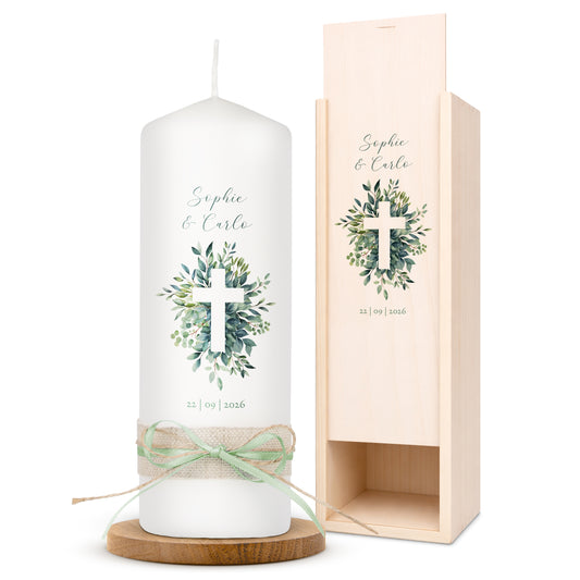 Hochzeitskerze | Blätter Kreuz