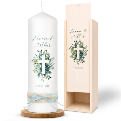 Hochzeitskerze | Blätter Kreuz