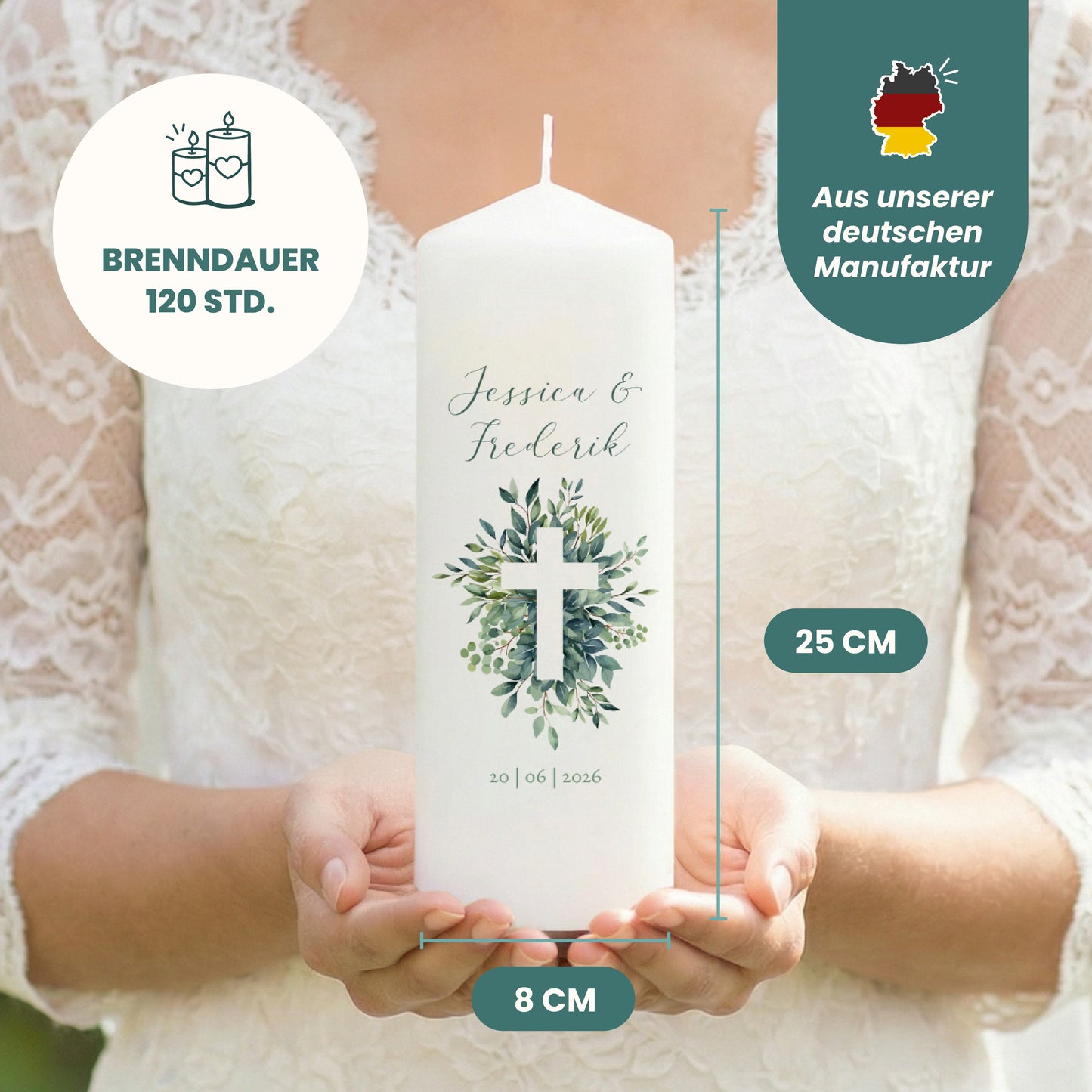 Hochzeitskerze | Blätter Kreuz