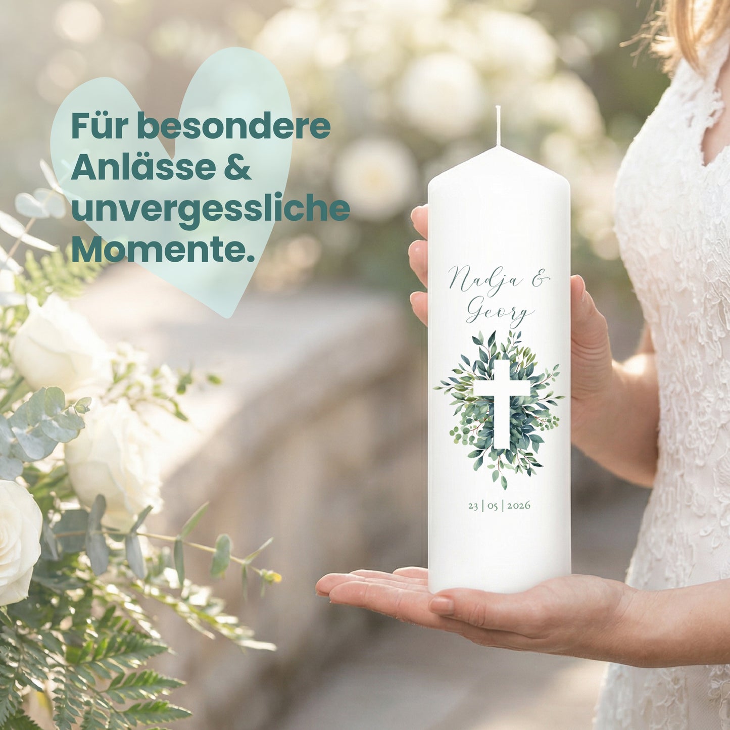 Hochzeitskerze | Blätter Kreuz