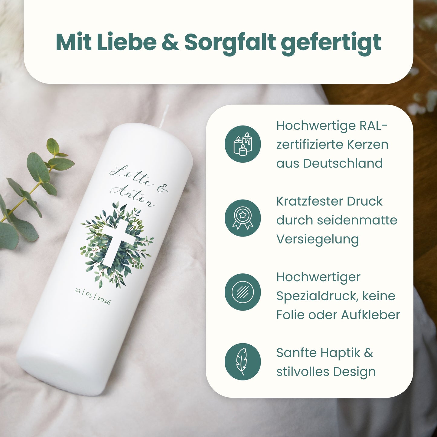 Hochzeitskerze | Blätter Kreuz