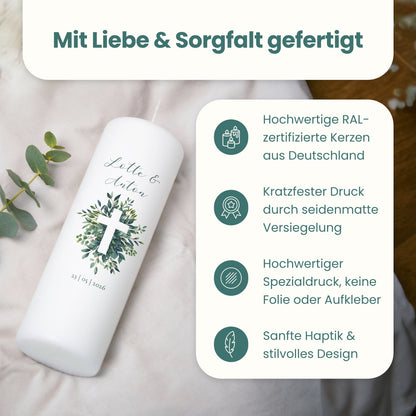 Hochzeitskerze | Blätter Kreuz