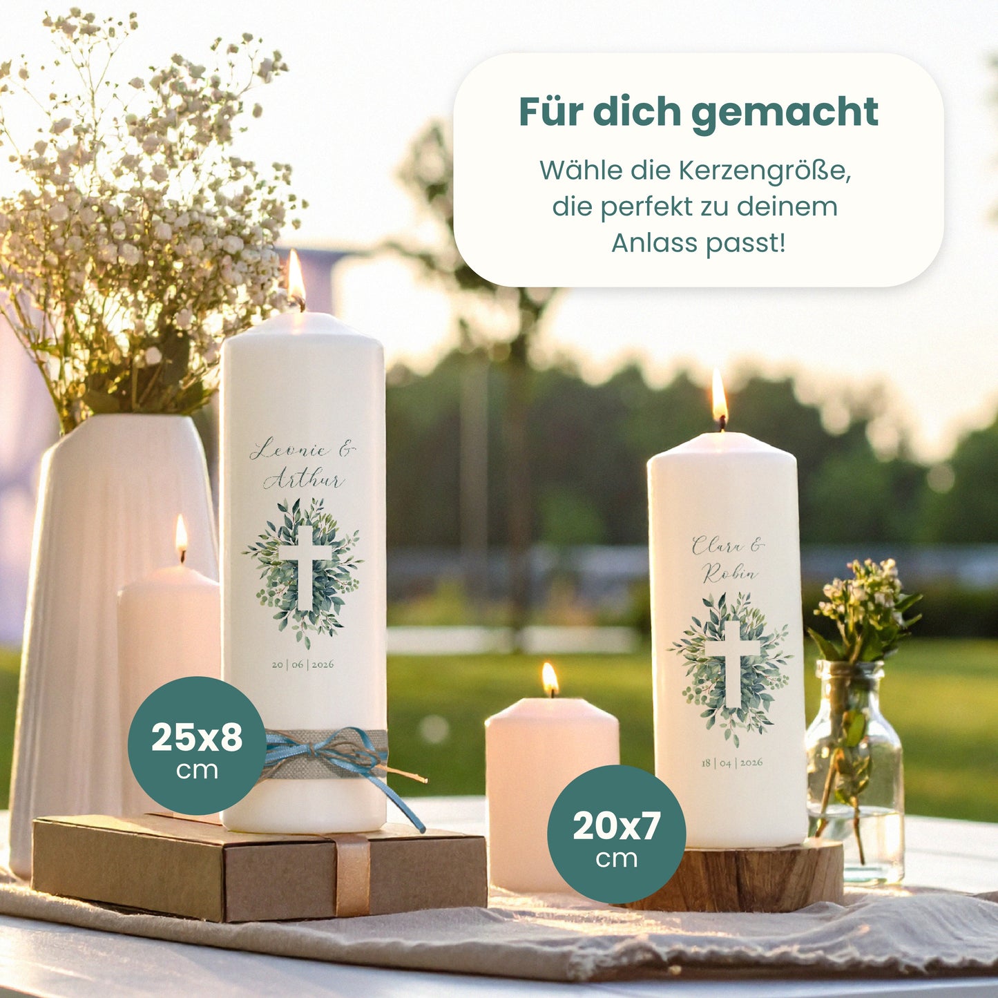 Hochzeitskerze | Blätter Kreuz