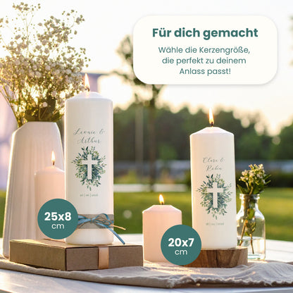 Hochzeitskerze | Blätter Kreuz
