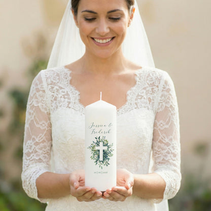 Hochzeitskerze | Blätter Kreuz