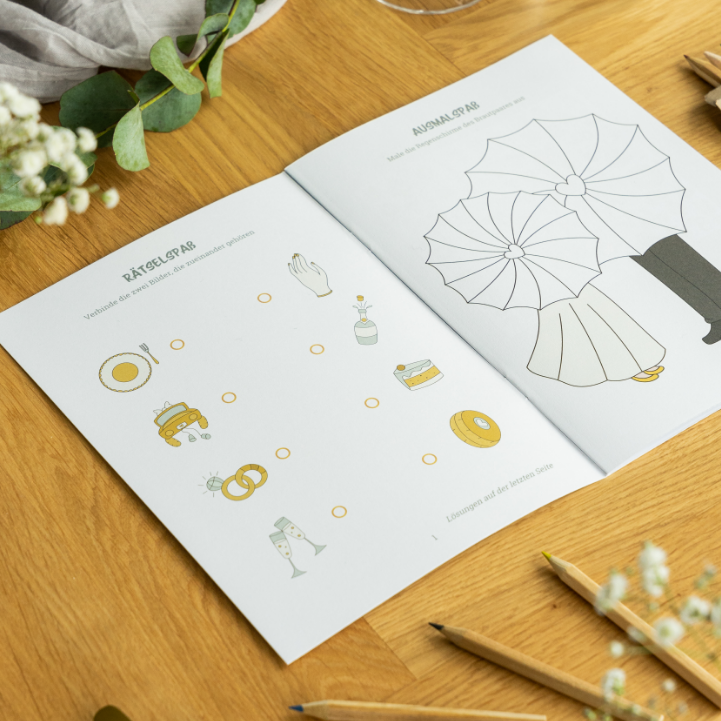 AMARI Mal- und Rätselbuch für Hochzeiten Rätseln