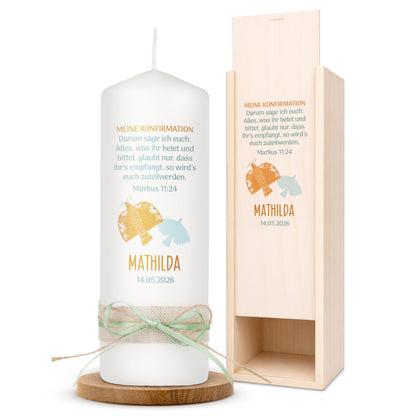 Konfirmationskerze | Taube | Braun, Orange