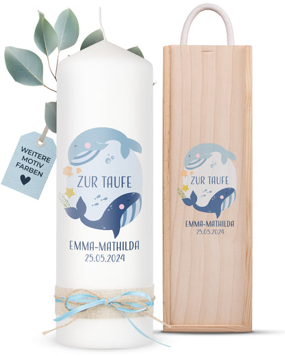 Taufkerze | Wunderwelt Wal | Beige, Blau, Grün, Rosa